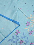 Khadhi cotton saree sky blue color allover butis & small kaddi border with weaving pallu and plain blouse