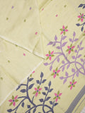 Khadhi cotton saree light yellow color allover butis & small kaddi border with weaving pallu and plain blouse