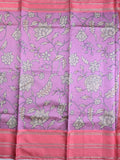 Banaras fancy saree lavender color allover digital prints & zari border with contrast pallu and attached printed blouse