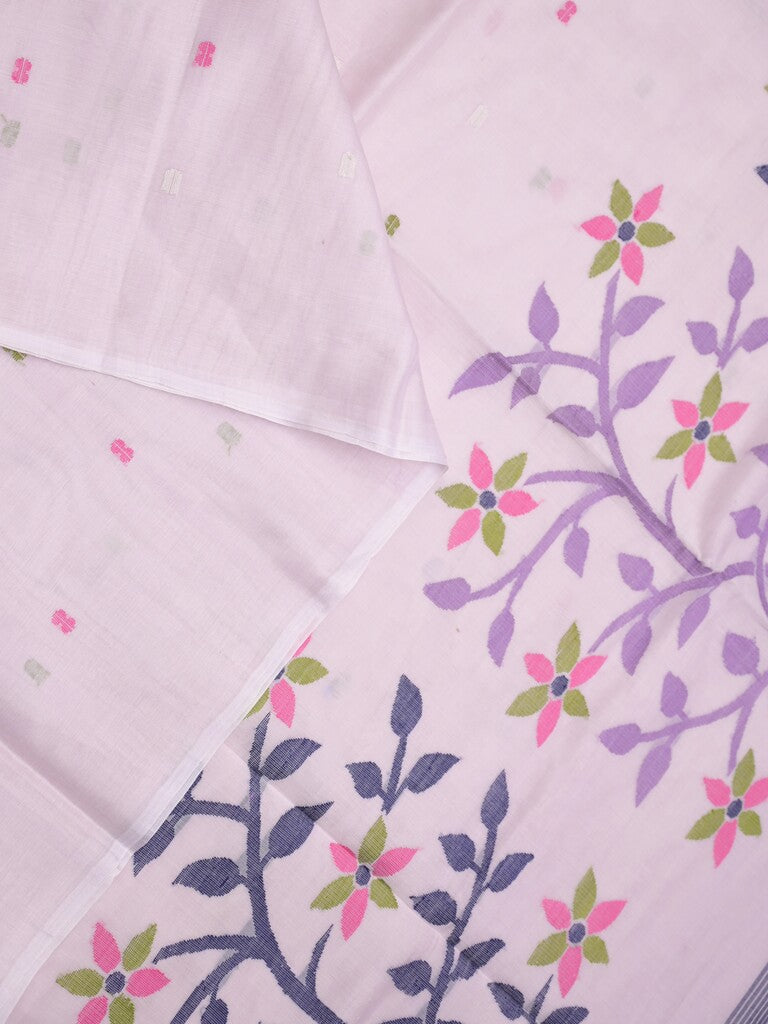 Khadhi cotton saree light purple color allover butis & small kaddi border with weaving pallu and plain blouse