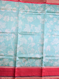 Banaras fancy saree sky blue color allover digital prints & zari border with contrast pallu and attached printed blouse