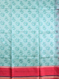 Banaras fancy saree sky blue color allover digital prints & zari border with contrast pallu and attached printed blouse