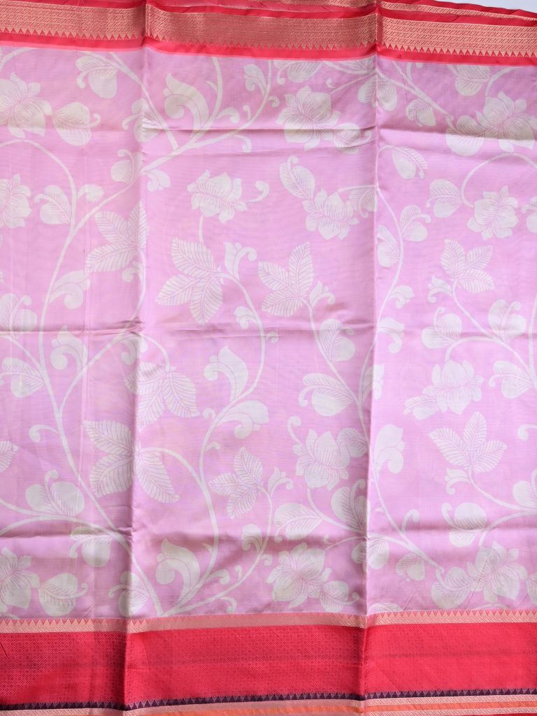 Banaras fancy saree lavender color allover digital prints & zari border with contrast pallu and attached printed blouse