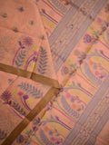 Bengali cotton saree peach color allover weaves & small kaddi border with weaving pallu