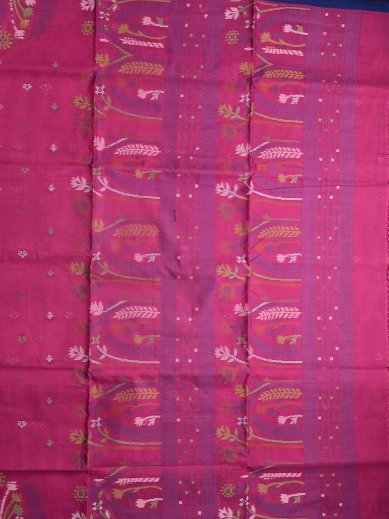 Bengali cotton saree magenta color allover weaves & small kaddi border with weaving pallu