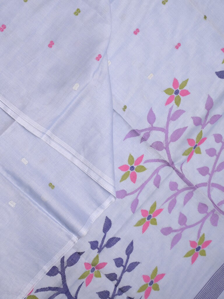 Khadhi cotton saree light lavender color allover butis & small kaddi border with weaving pallu and plain blouse