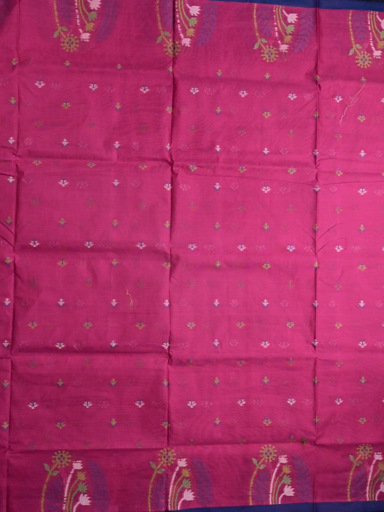 Bengali cotton saree magenta color allover weaves & small kaddi border with weaving pallu