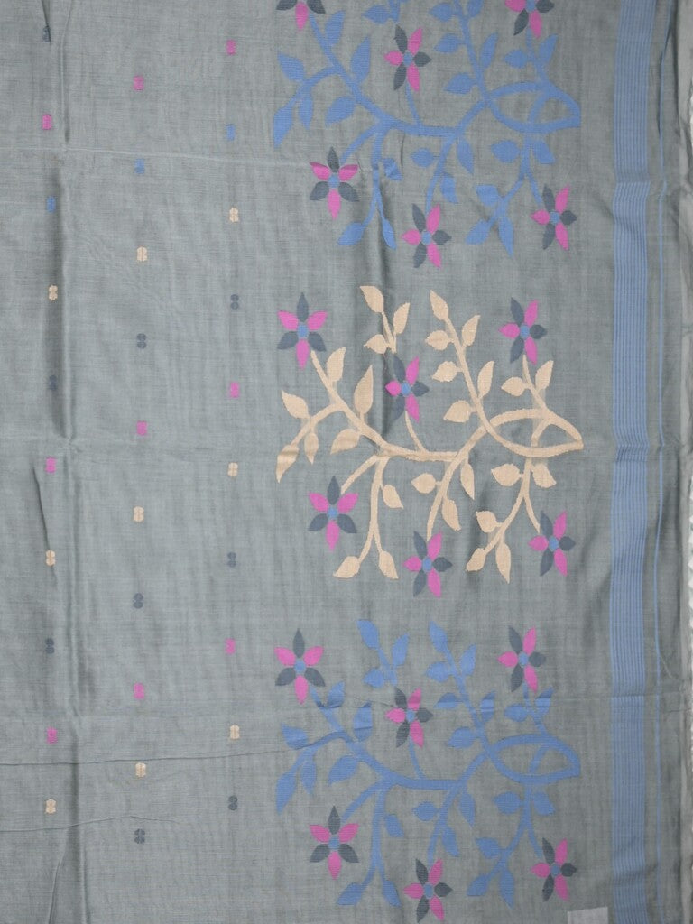 Khadhi cotton saree grey color allover butis & small kaddi border with weaving pallu and plain blouse