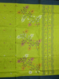 Bengali cotton saree parrot green color allover motifs & small kaddi border with weaving pallu