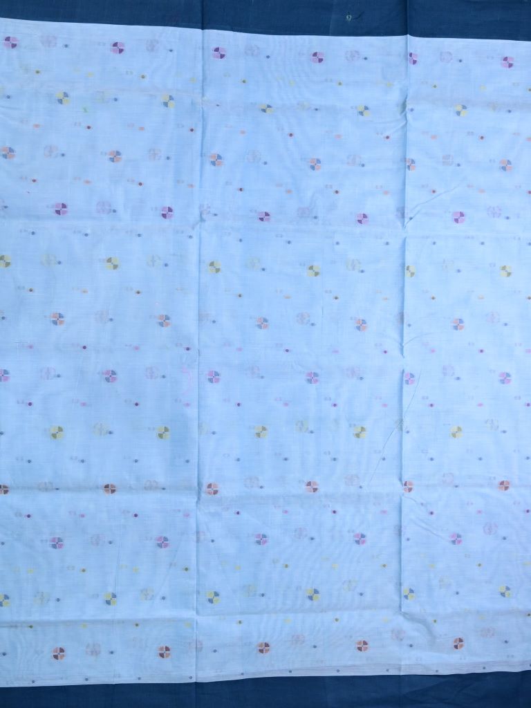 Bengali cotton saree light blue color allover motifs & small kaddi border with weaving pallu