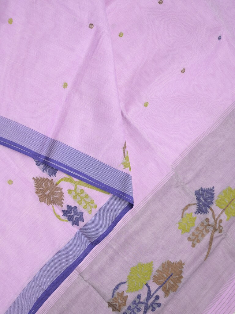 Khadhi cotton saree light lavender color allover butis & small kaddi border with weaving pallu and plain blouse