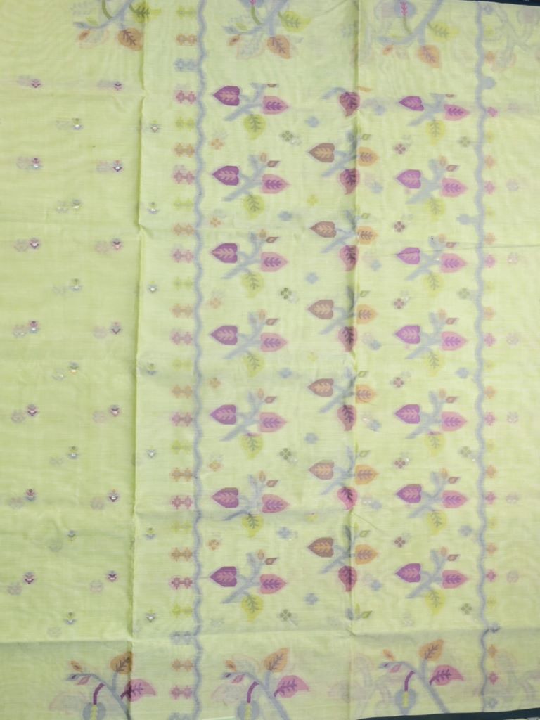 Bengali cotton saree light pista green color allover motifs & small kaddi border with weaving pallu