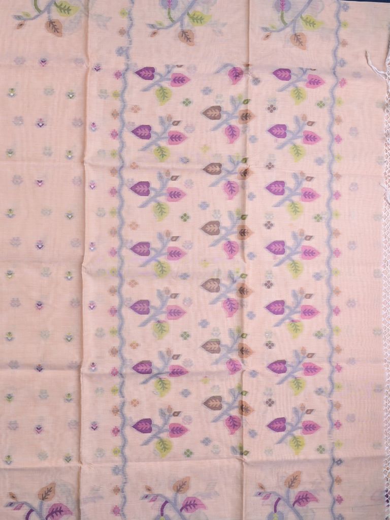 Bengali cotton saree baby pink color allover motifs & small kaddi border with weaving pallu