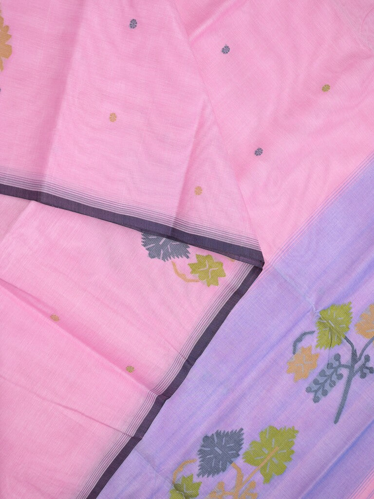 Khadhi cotton saree light pink color allover butis & small kaddi border with weaving pallu and plain blouse