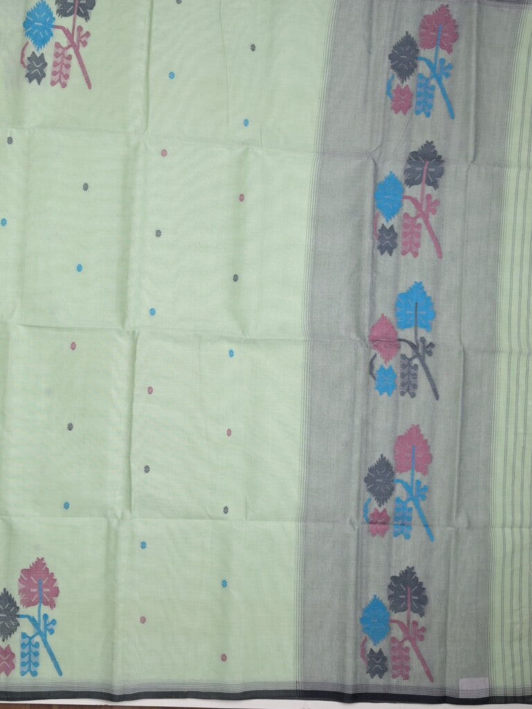 Khadhi cotton saree sea blue color allover butis & small kaddi border with weaving pallu and plain blouse