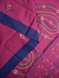 Bengali cotton saree magenta color allover motifs & small kaddi border with weaving pallu