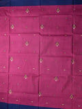 Bengali cotton saree magenta color allover motifs & small kaddi border with weaving pallu