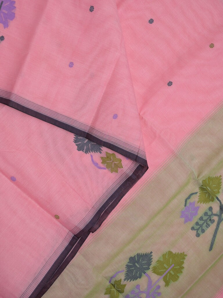 Khadhi cotton saree baby pink color allover butis & small kaddi border with weaving pallu and plain blouse