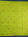 Bengali cotton saree parrot green color allover motifs & small kaddi border with weaving pallu