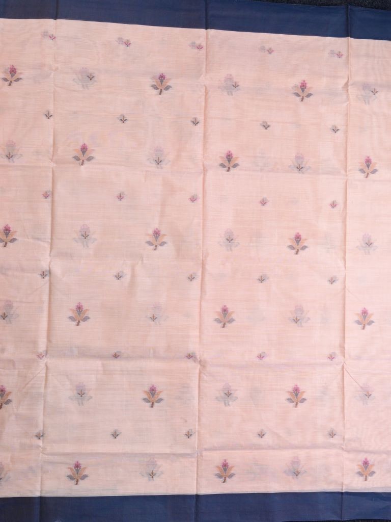 Bengali cotton saree baby pink color allover motifs & small kaddi border with weaving pallu