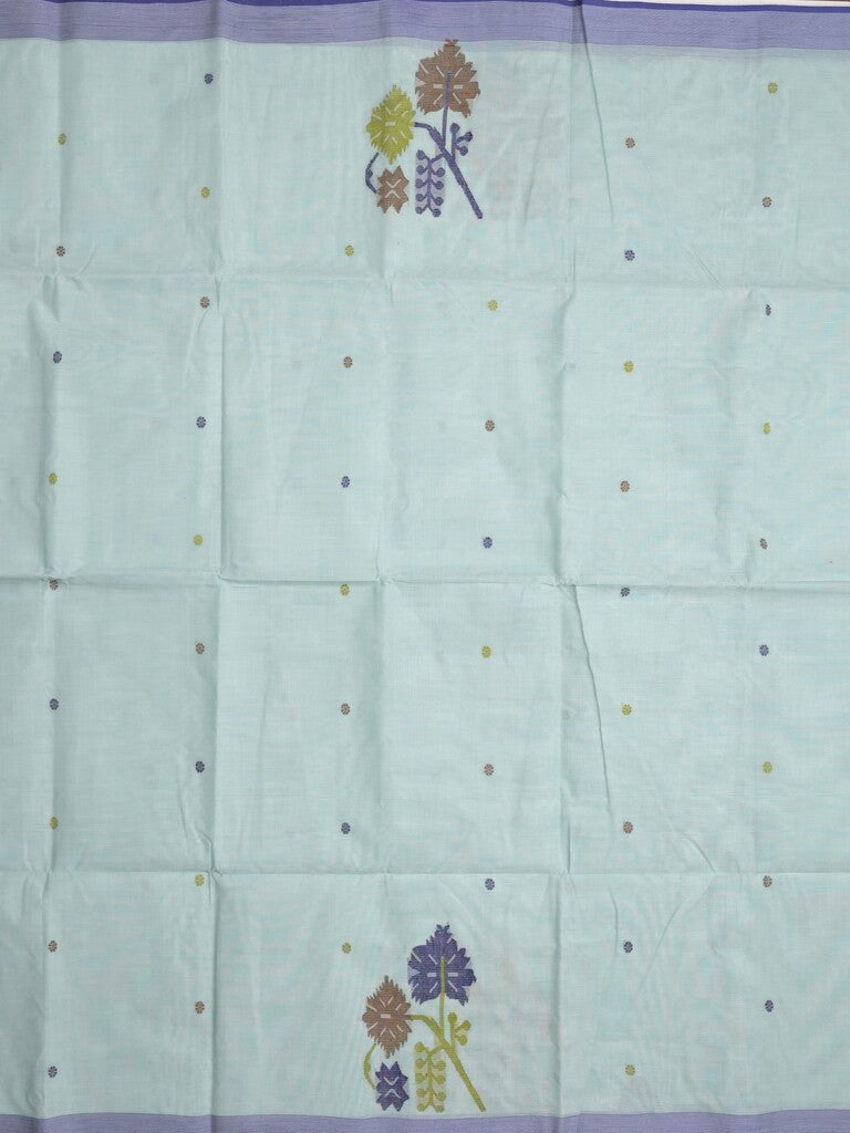 Khadhi cotton saree pastel blue color allover butis & small kaddi border with weaving pallu and plain blouse