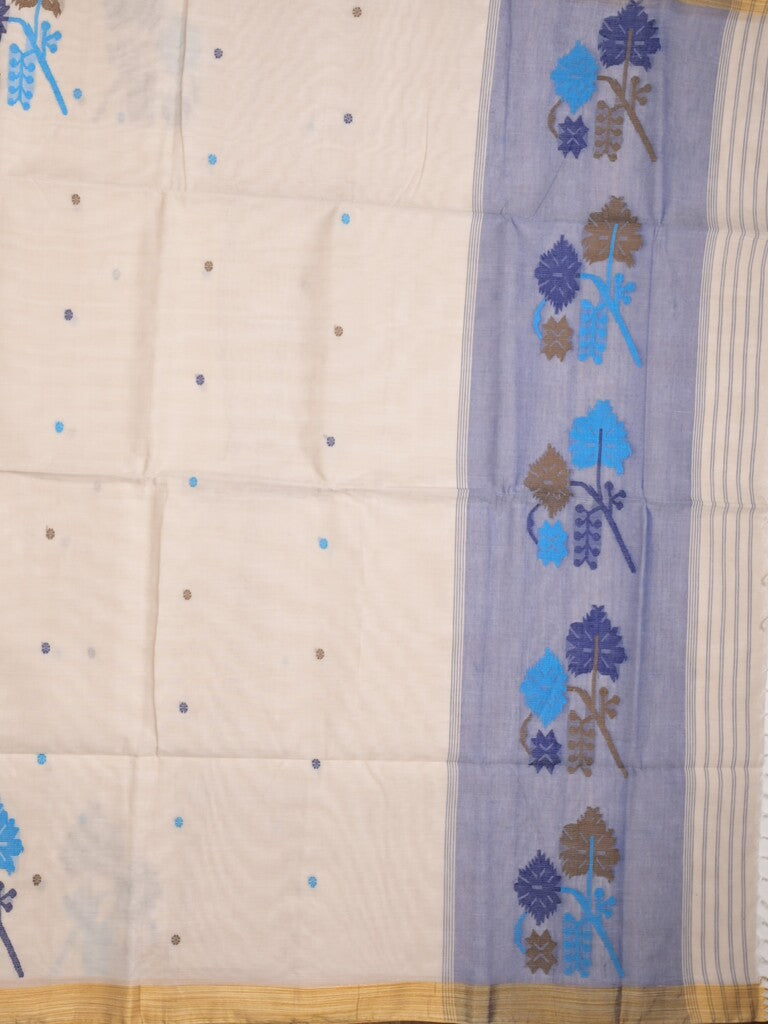 Khadhi cotton saree cream color allover butis & small kaddi border with weaving pallu and plain blouse