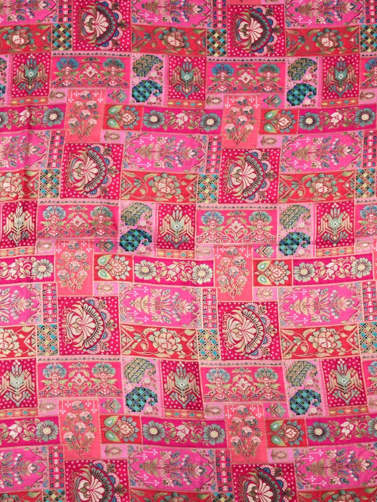 Dola silk fabric pink color with allover zari weaves