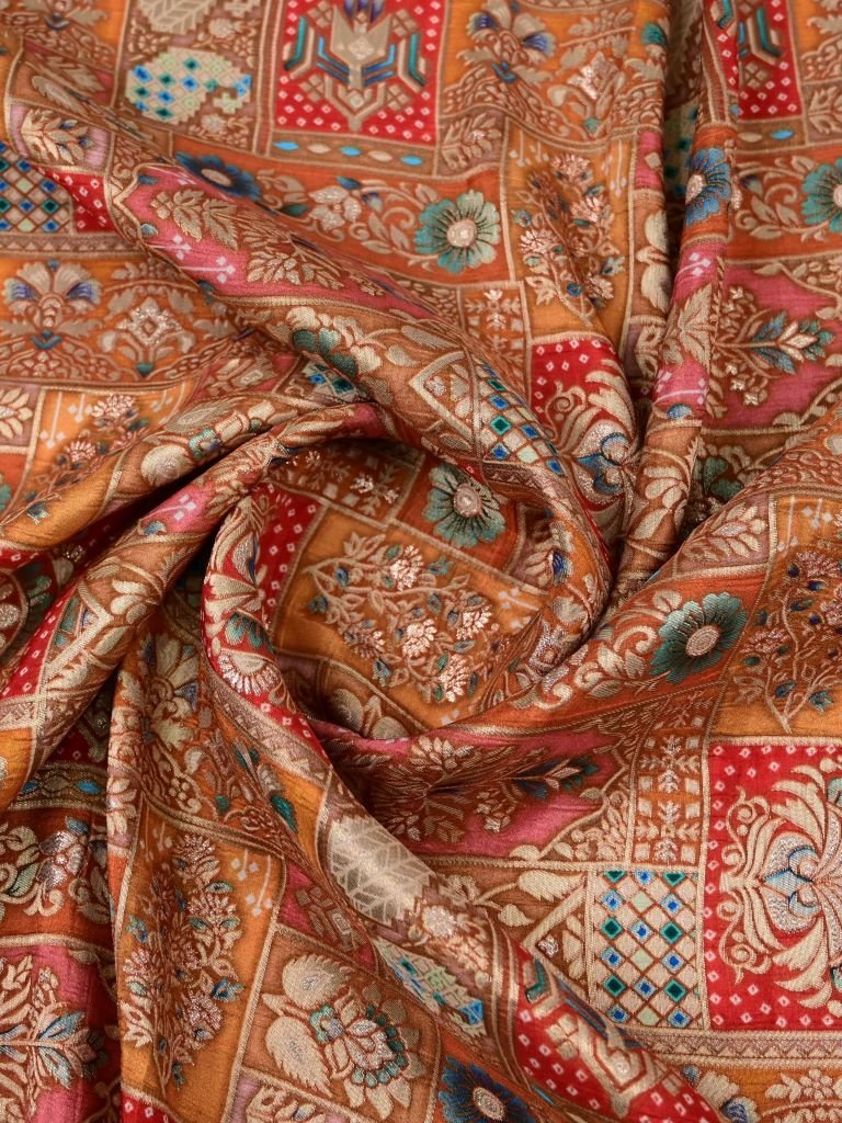 Dola silk fabric brown color with allover zari weaves