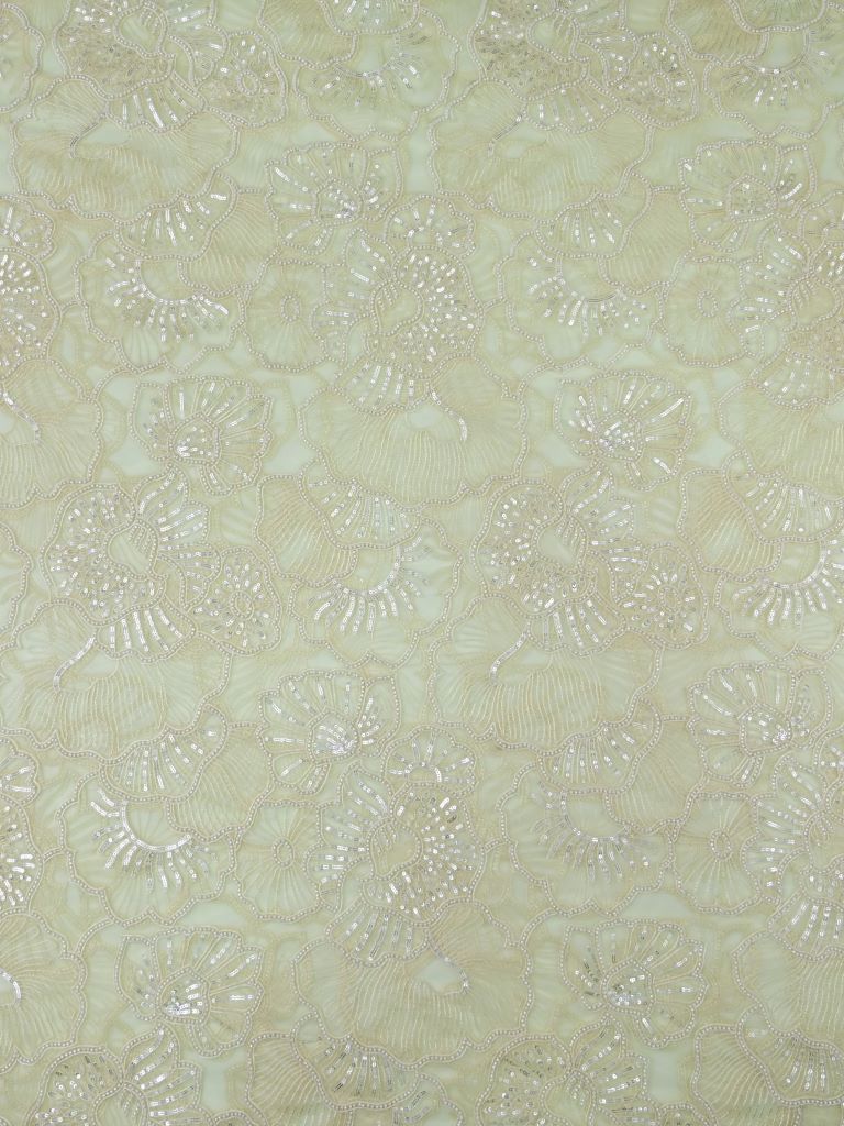 Light pista green color net fabric with allover embroidery work