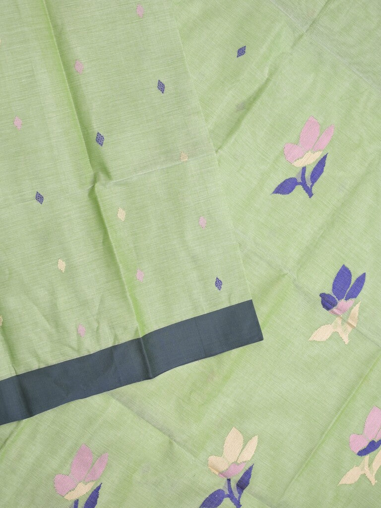 Khadhi cotton saree light green color allover butis & small kaddi border with weaving pallu and plain blouse