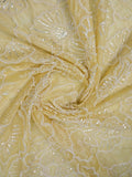 Light yellow color net fabric with allover embroidery work