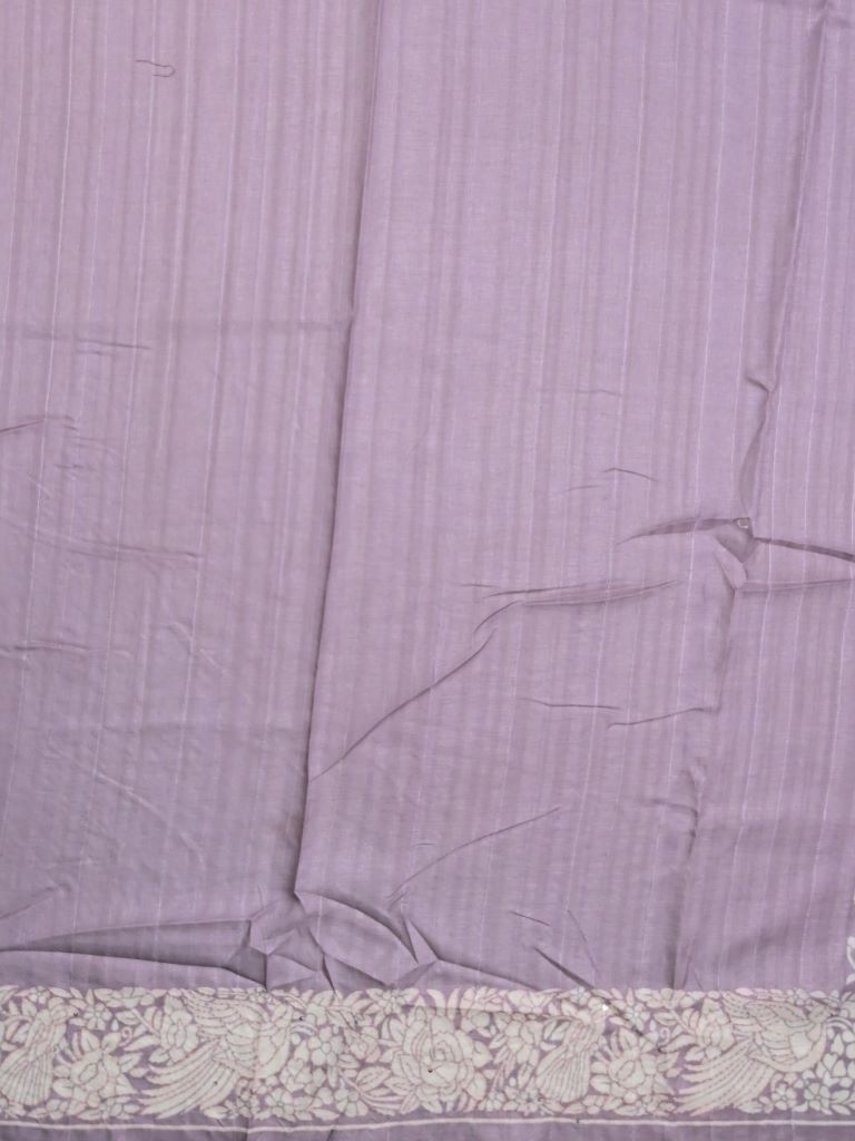 Tussar fancy saree lavender color allover embroidery & embroidery border with running pallu and attached plain blouse