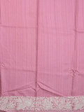 Tussar fancy saree baby pink color allover embroidery & embroidery border with running pallu and attached plain blouse