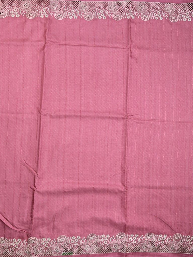 Tussar fancy saree baby pink color allover plain & embroidery border with running pallu and attached plain blouse