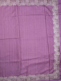 Tussar fancy saree purple color allover plain & embroidery border with running pallu and attached plain blouse