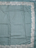 Tussar fancy saree grey color allover plain & embroidery border with running pallu and attached plain blouse