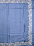 Tussar fancy saree sky blue color allover plain & embroidery border with running pallu and attached plain blouse