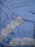 Tussar fancy saree sky blue color allover plain & embroidery border with running pallu and attached plain blouse