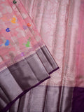 Silk kota fancy saree baby pink color allover weaves & zari border with rich pallu and attached brocade blouse