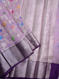 Silk kota fancy saree light lavender color allover weaves & zari border with rich pallu and attached brocade blouse