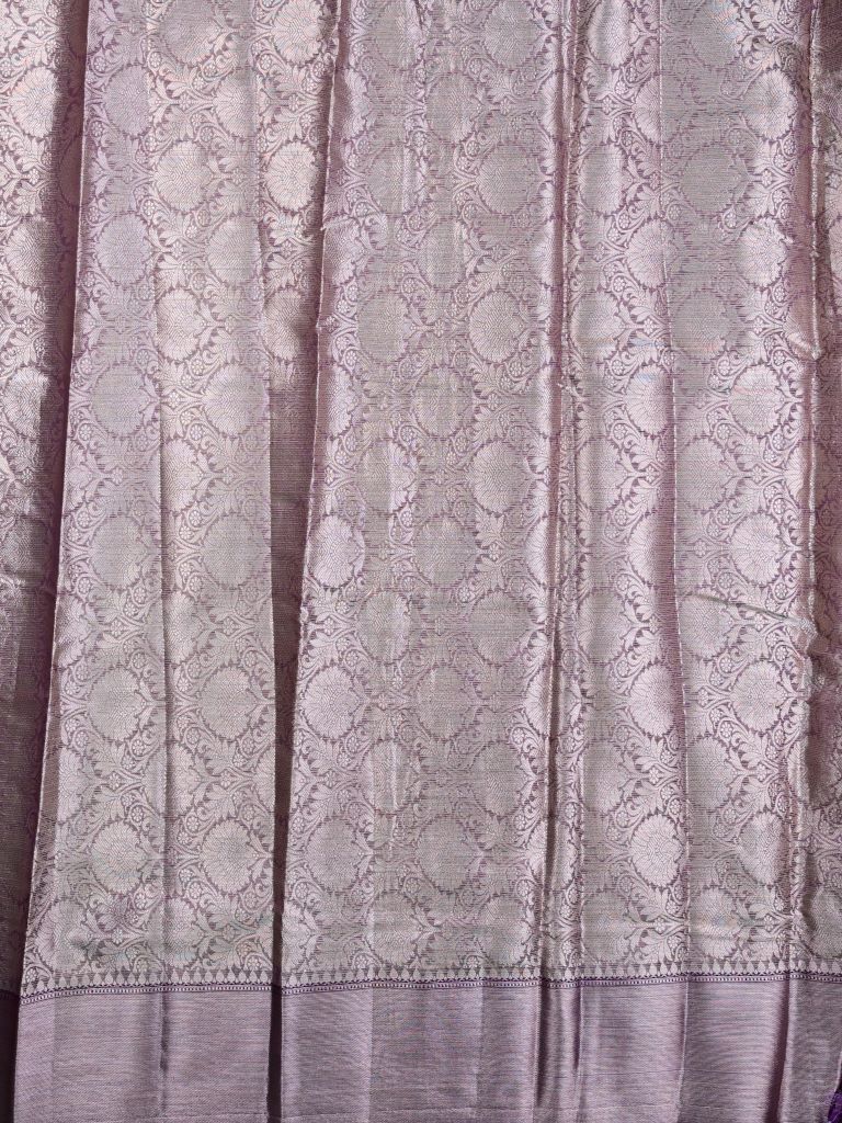 Silk kota fancy saree light lavender color allover weaves & zari border with rich pallu and attached brocade blouse