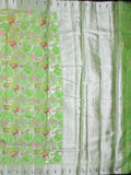 Silk kota fancy saree parrot green color allover weaves & zari border with rich pallu and attached brocade blouse