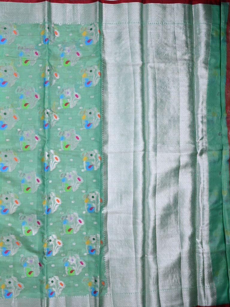 Silk kota fancy saree lux green color allover weaves & zari border with rich pallu and attached brocade blouse