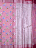 Silk kota fancy saree baby pink color allover weaves & zari border with rich pallu and attached brocade blouse