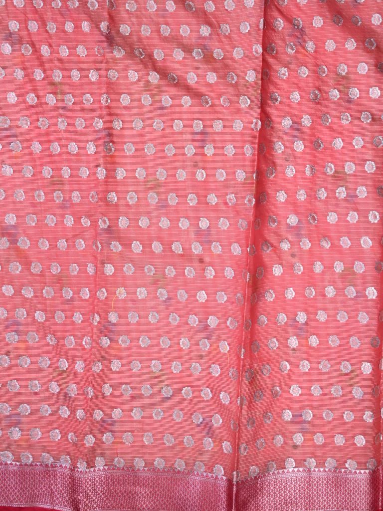 Silk kota fancy saree baby pink color allover weaves & zari border with rich pallu and attached brocade blouse