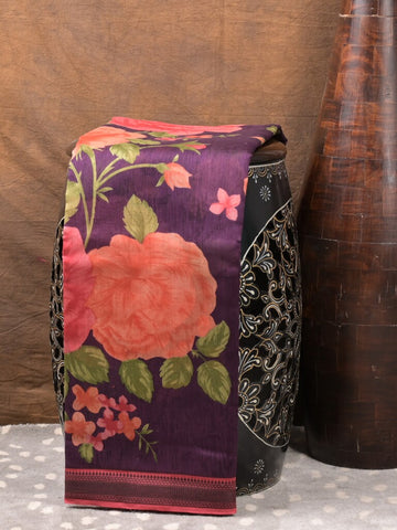 Maheshwari fancy saree purple color allover prints & zari border with short pallu and attached plain blouse