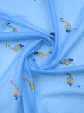 Organza crush fancy saree sky blue color allover embroidery & fancy embroidery border with running pallu and contrast blouse