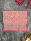 Dupion pattu saree light peach color allover weaves & zari border with short zari pallu and attached plain blouse