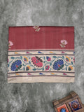 Tussar fancy saree maroon color allover prints & printed border with contrast pallu and printed blouse