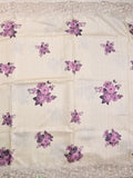 Tussar fancy saree white color with purple floral prints & embroidery border with running pallu and cotrast printed blouse